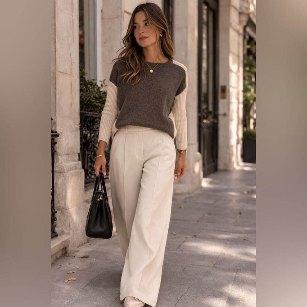 Rino Rossi 100% Cashmere Two Tone Sweater Cozy Casual Relaxed Fit Size SP Luxury